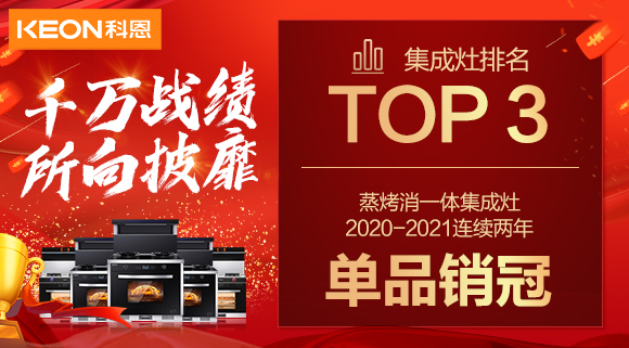 超級頭條！科恩集成灶京東雙11斬獲行業(yè)Top3，連續(xù)2年單品銷冠！